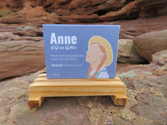 Soap bar packaging with 'Anne of Green Gables' branding on a rock background