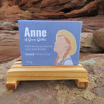 Soap bar packaging with 'Anne of Green Gables' branding on a rock background
