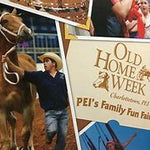 Collage of images including a person with a horse, a sign for Old Home Week in PEI, and people at an event.