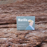 Marilla soap bar packaging on a wooden surface