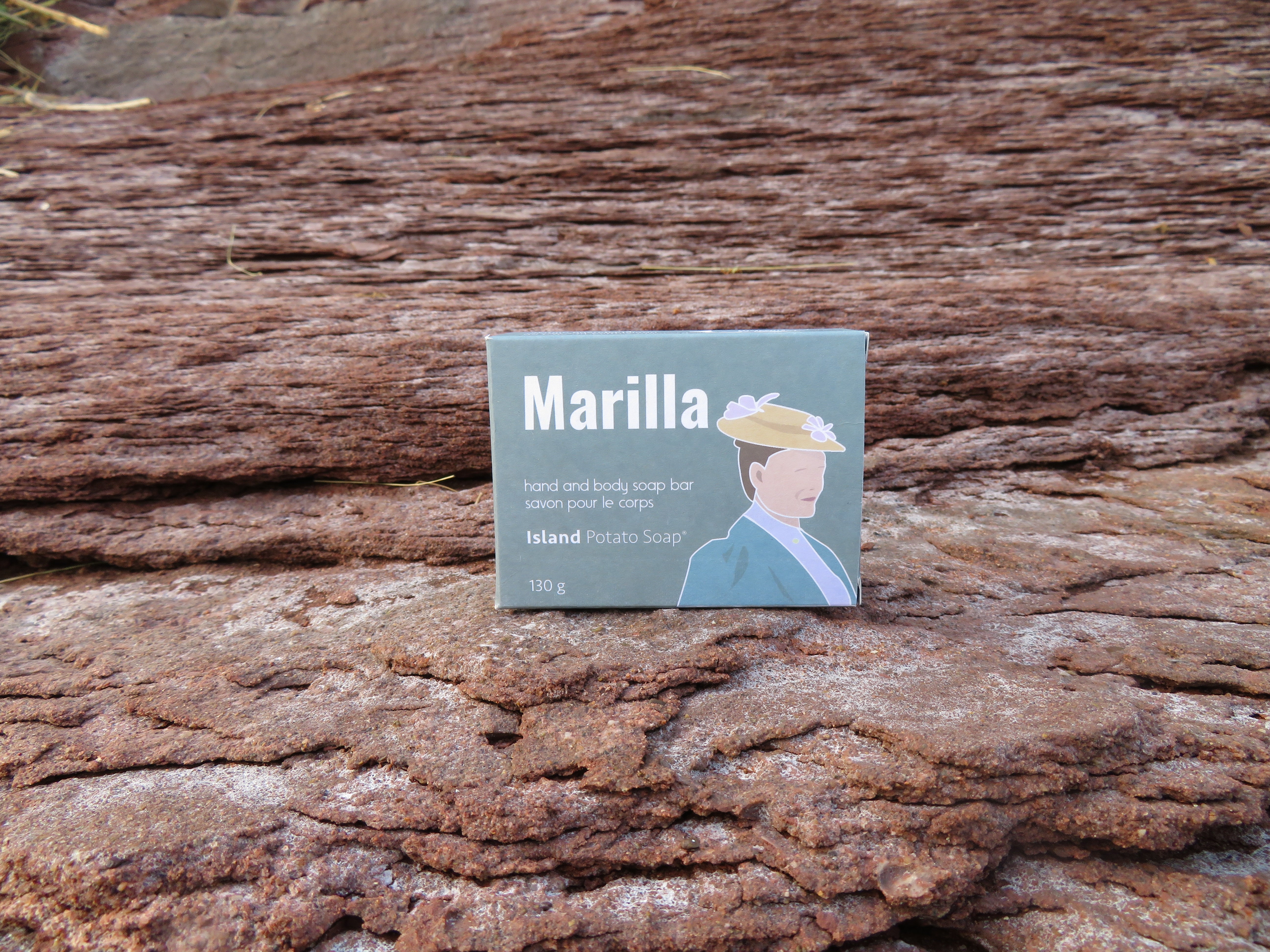 Marilla soap bar packaging on a wooden surface